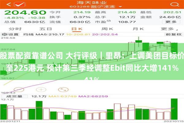 股票配资靠谱公司 大行评级｜里昂：上调美团目标价至225港元 预计第三季经调整Ebit同比大增141%